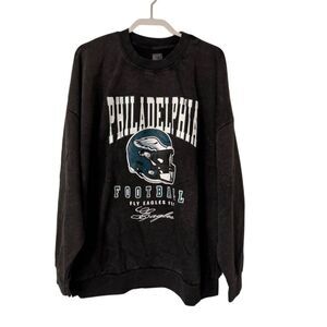 Philadelphia Eagles Oversized Crewneck Sweatshirt Black Fleece Size XL